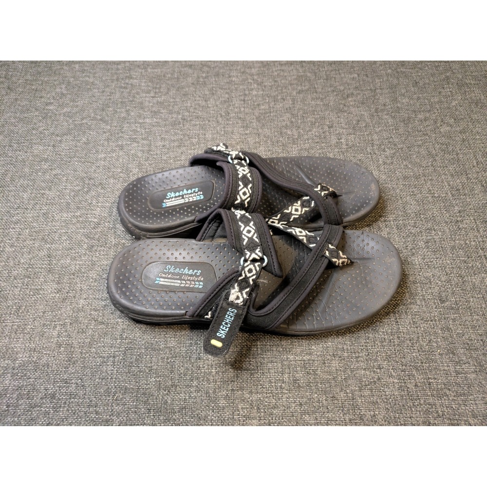 Women's Skechers Outdoor Lifestyle Strap Sandals Black White Slides Size 8.5
